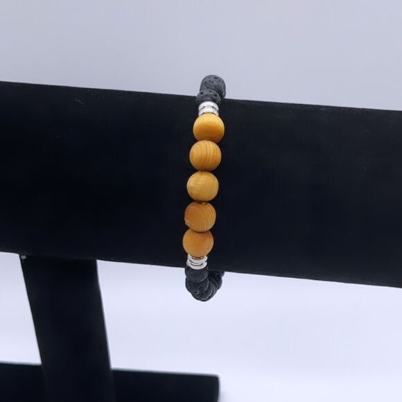 NWT Wool + Pepper Co. Mens Lava & Wood Bracelet - Picture 6 of 7